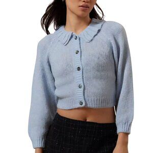 Kimchi Blue Mirabel Sparkly Cardigan Sweater Ruffle Collar Button-Up Size M